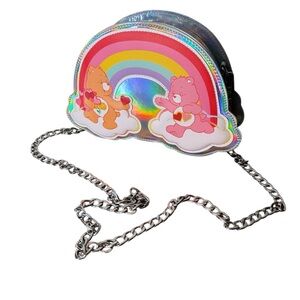 CARE BEARS Brand New Skinny Dip Crossbody Bag Silver Rainbow Chain Holographic